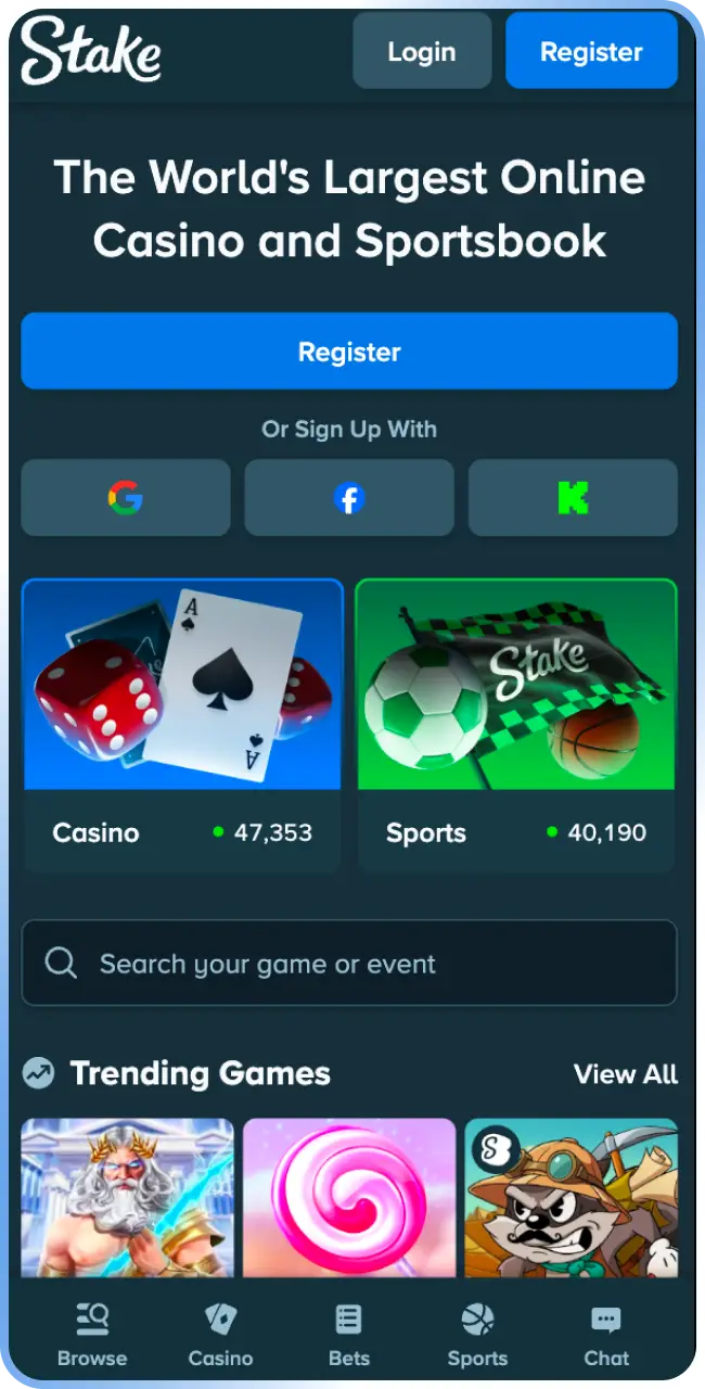 Explore the main page interface preview of the modern Stake App.