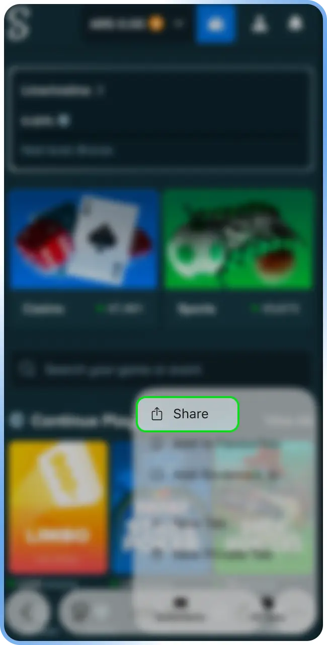 Find button for sharing to start installing the Stake App.
