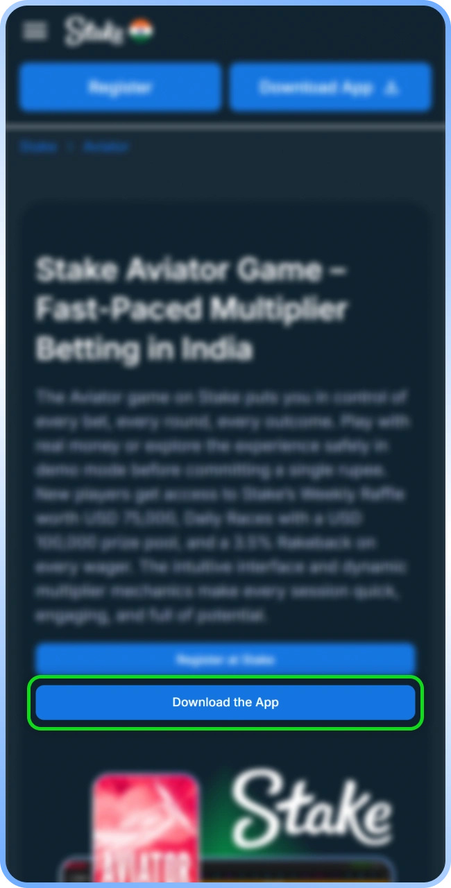 Download the official mobile installer to access the Aviator Android client on Stake.