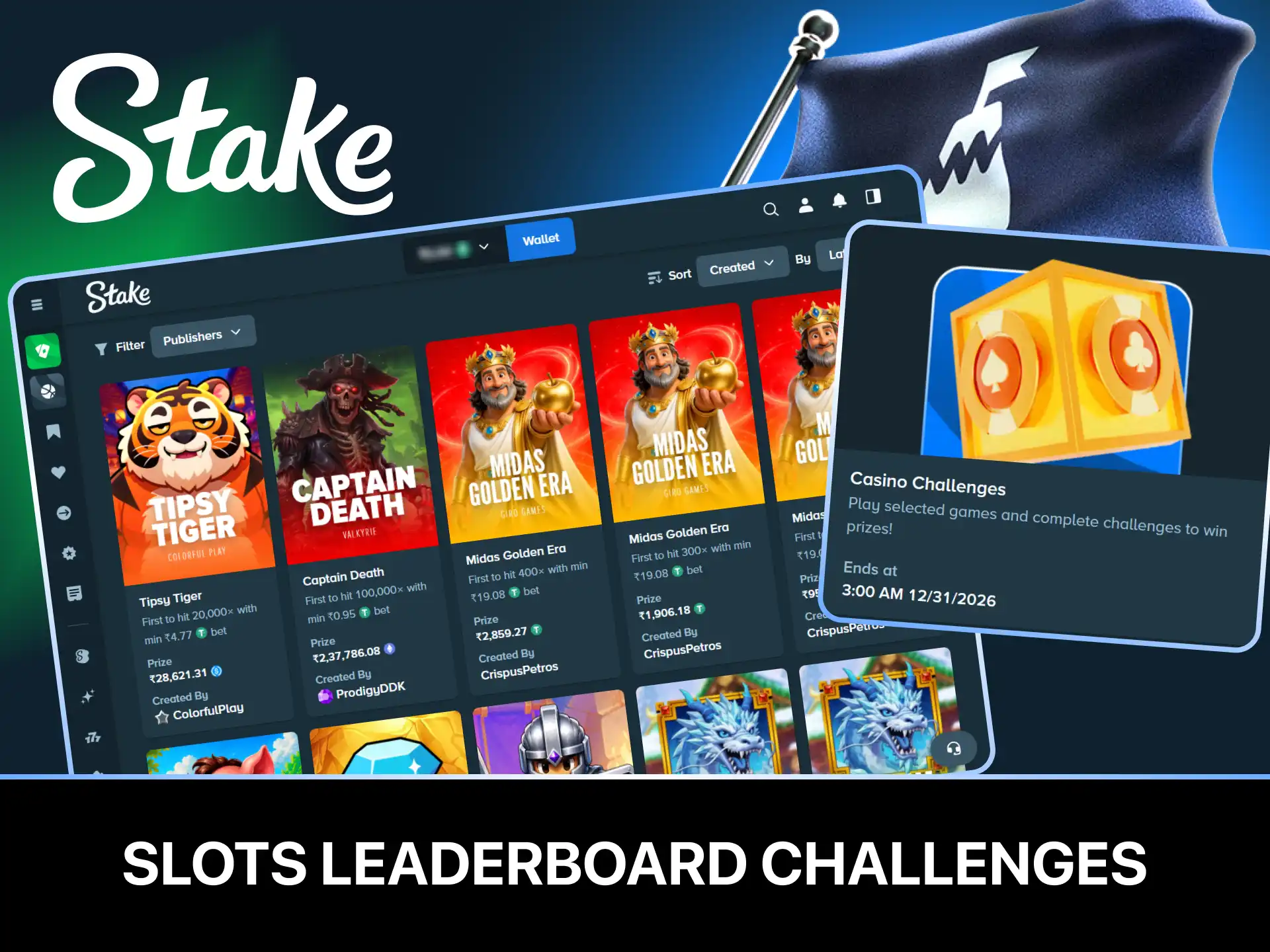 Climb the casino leaderboard rankings by playing popular slot machines on Stake.