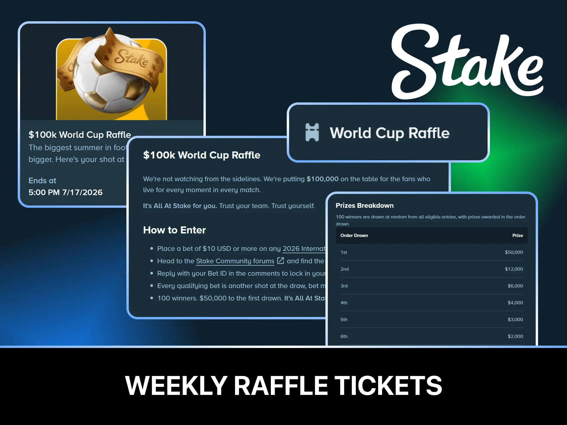 Earn sports betting raffle vouchers by wagering on athletic events at Stake.