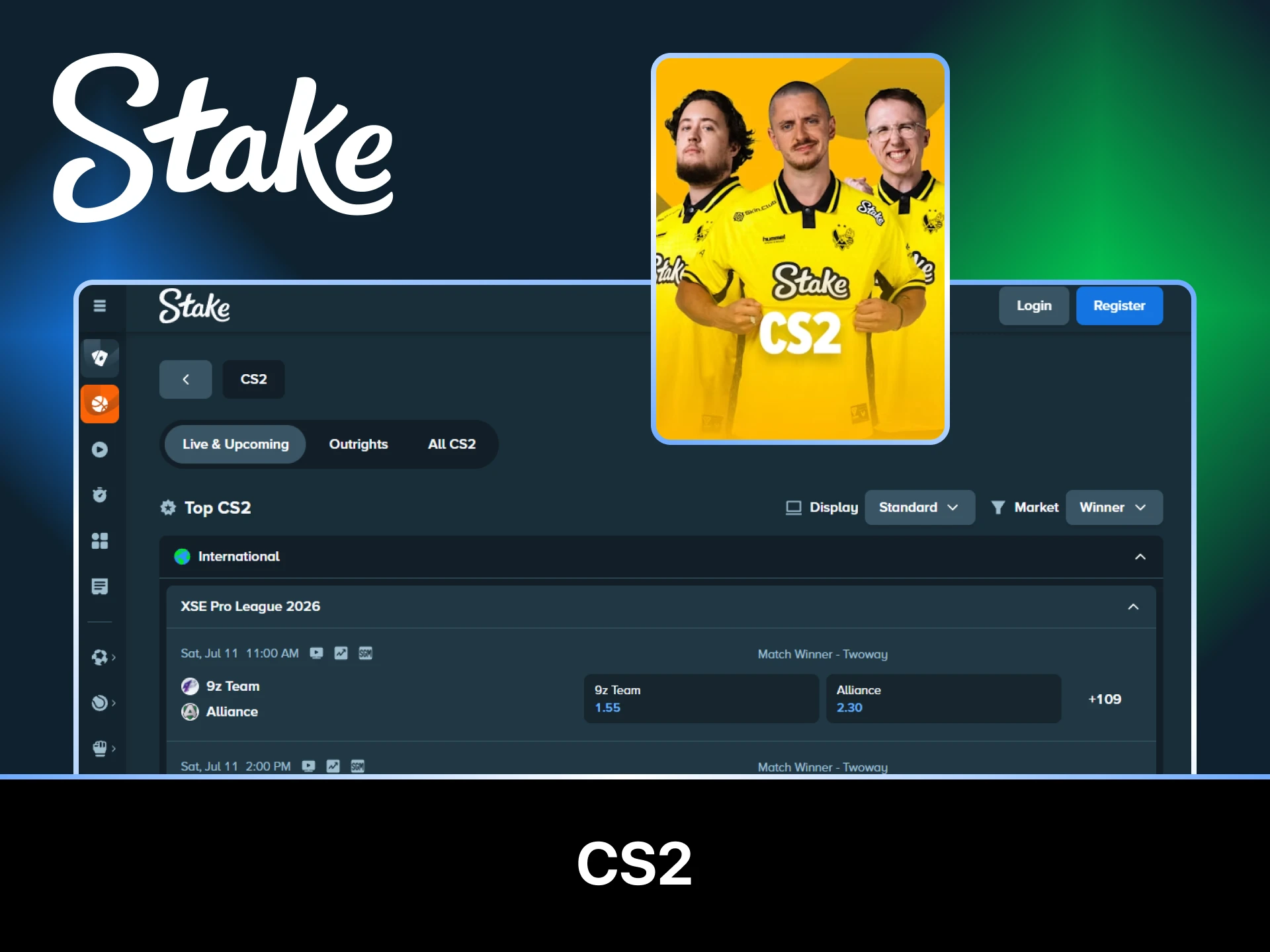 Bet on action-packed CS2 eSports tournaments through the official Stake platform.