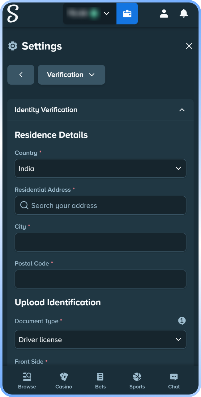 Confirm your account verification details to secure your Stake football betting profile.