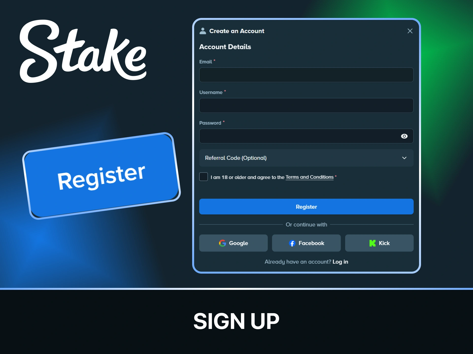 Create your new Stake profile on the official website to unlock real-money gaming.