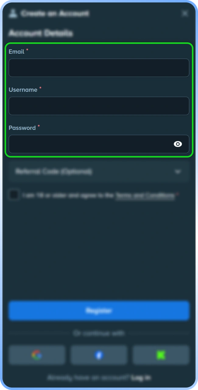 Provide unique credentials during the secure sign-up process on Stake.