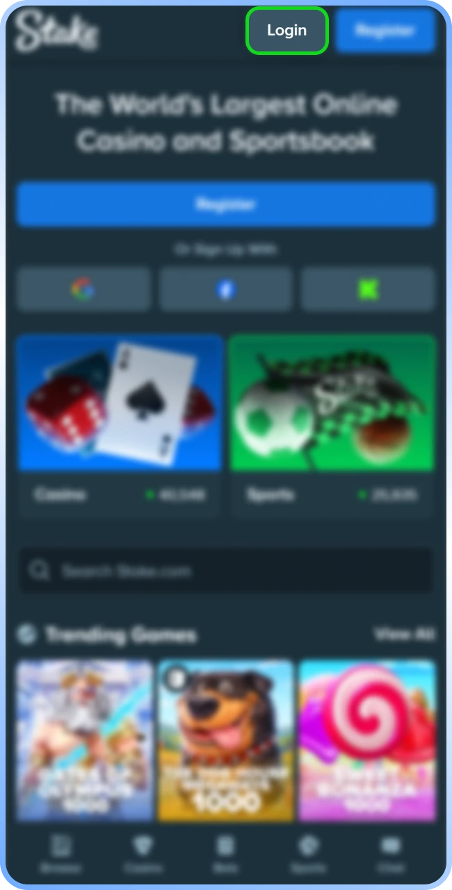 Click this button on Stake to open the login form.
