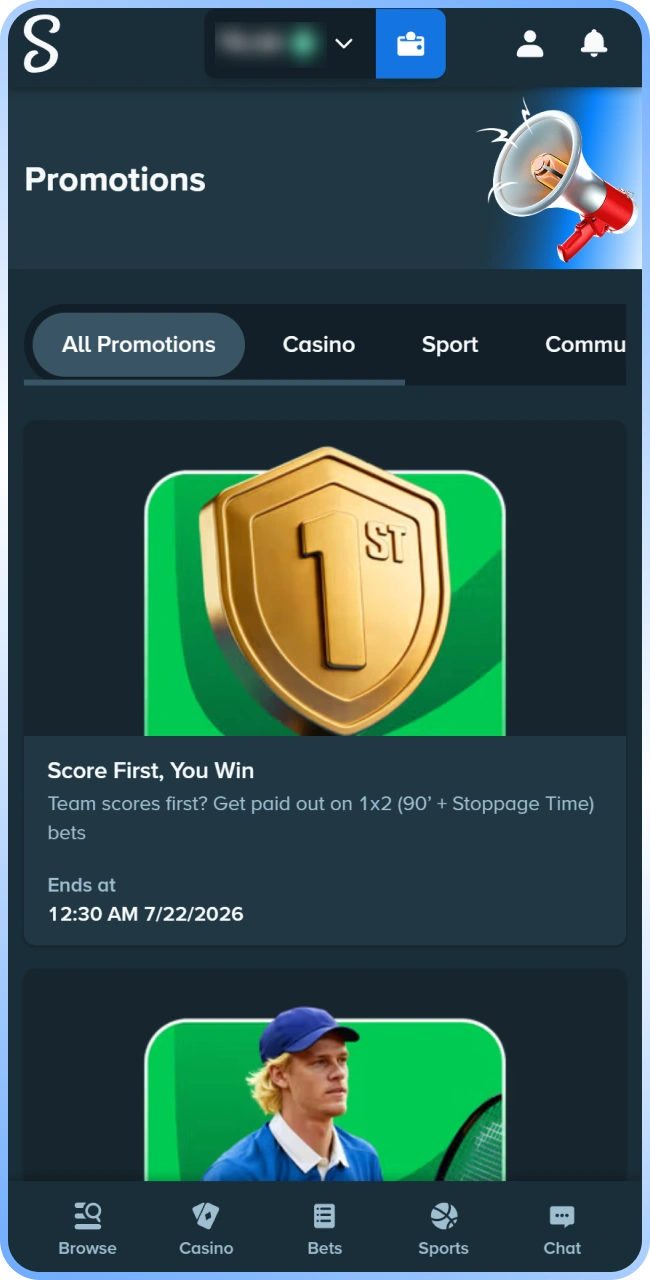 Select the active promotional campaign to redeem the available Stake welcome bonus.